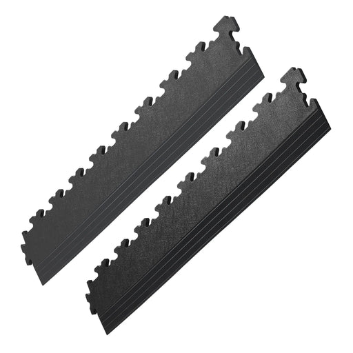 Deux rampes noires ECO X-Joint pour finition de sol de garage.