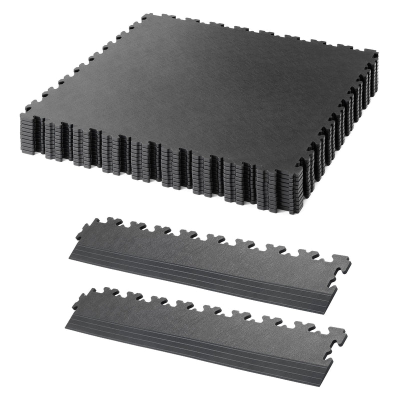 Image d’un pack de dalles de sol de garage en graphite avec rampes.