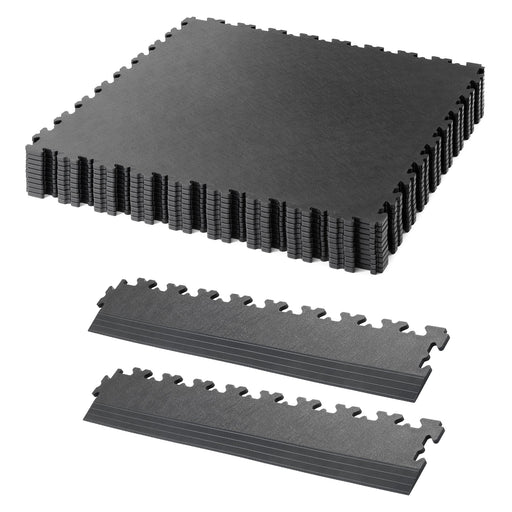 Image d’un pack de dalles de sol de garage en graphite avec rampes.